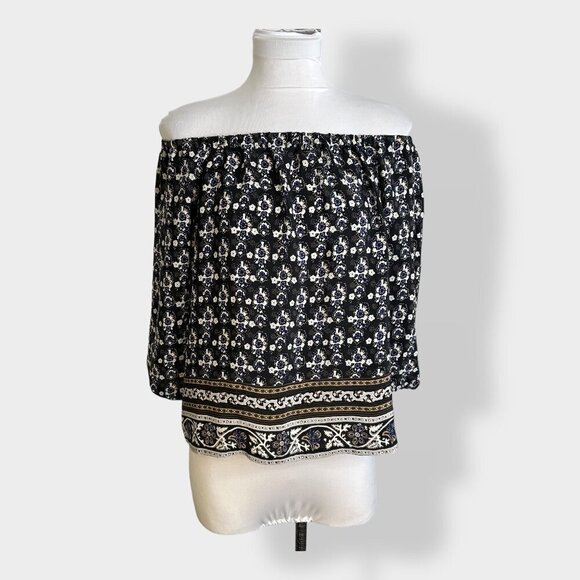 Madewell Silk Gardenhouse Off-the-Shoulder Top in Abstract Floral - Picture 2 of 6